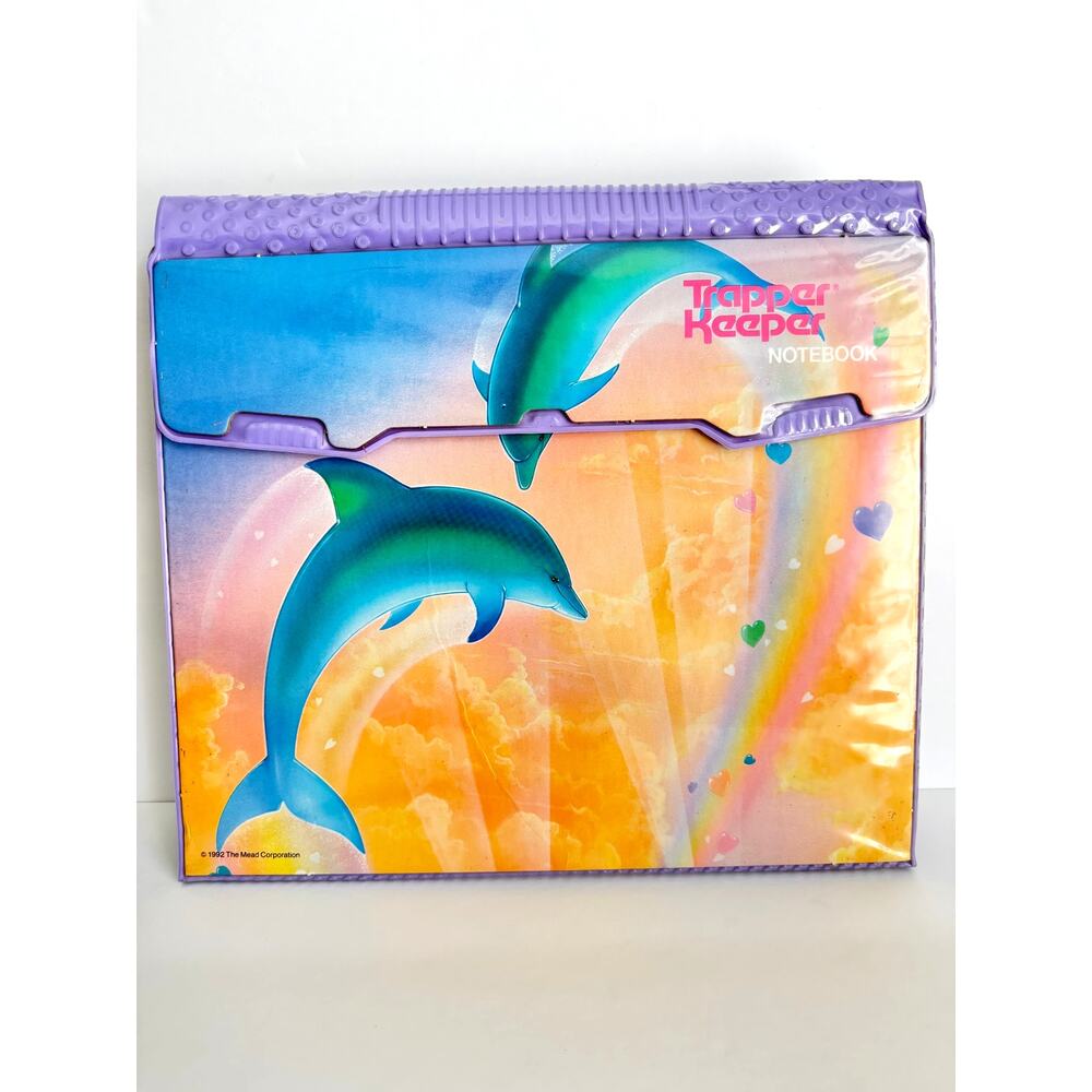 Vintage 1992 Mead Trapper Keeper and 2 Folders Dolphins Rainbows Hearts